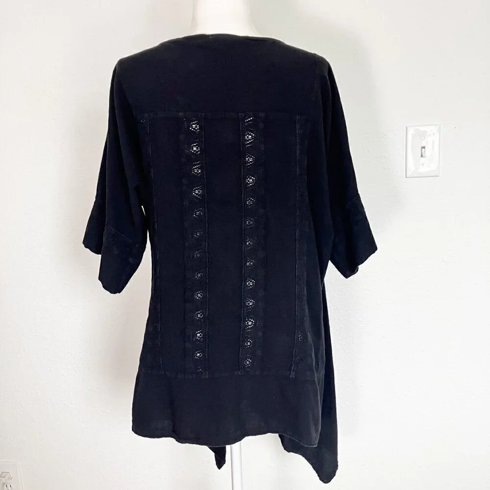 Dunes Relaxed Fashion 100% Cotton Black Open Cardigan Swimsuit Cover Up Large - Picture 9 of 12